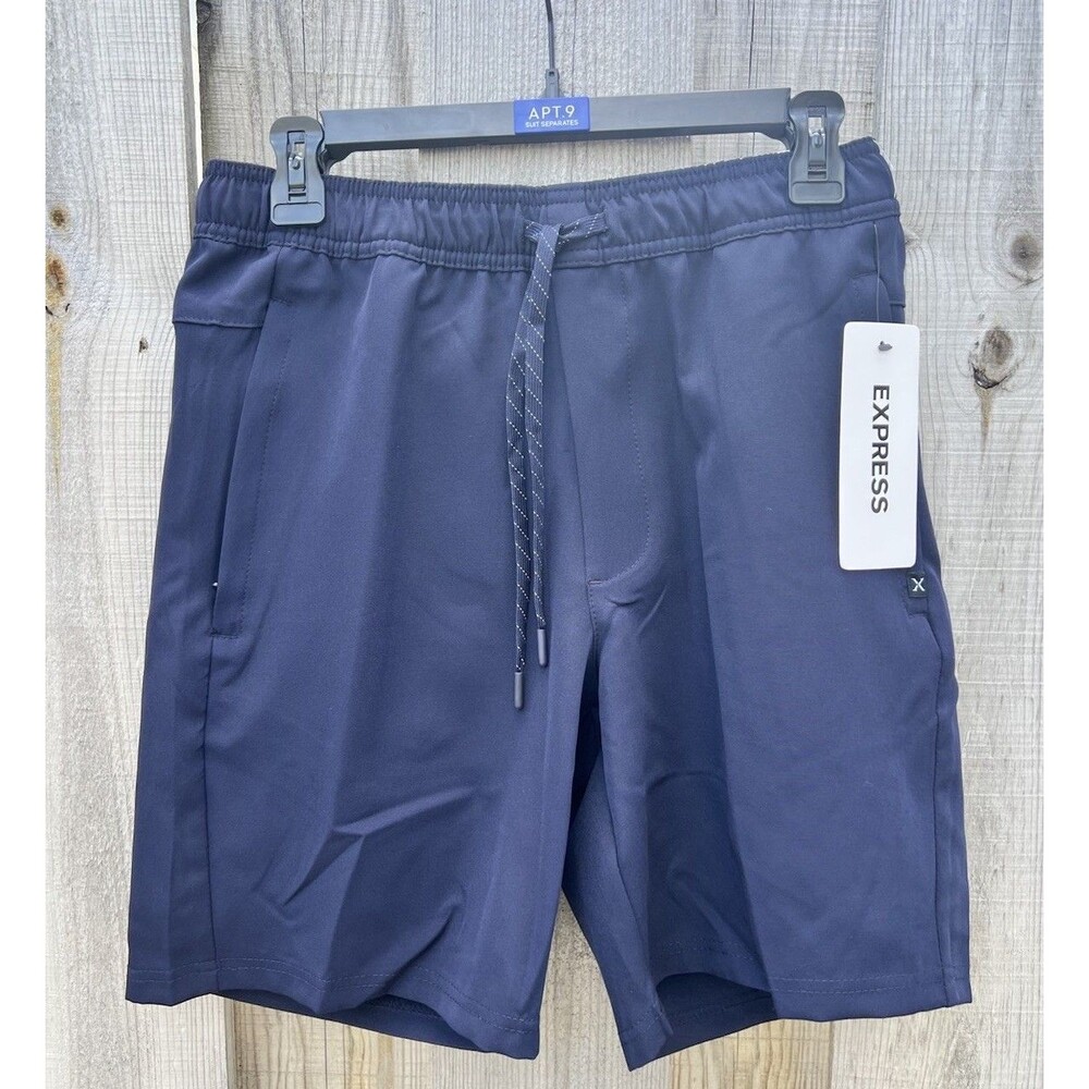 EXPRESS Men's 7" Elastic Waist Stretch Shorts, Navy Small NWT